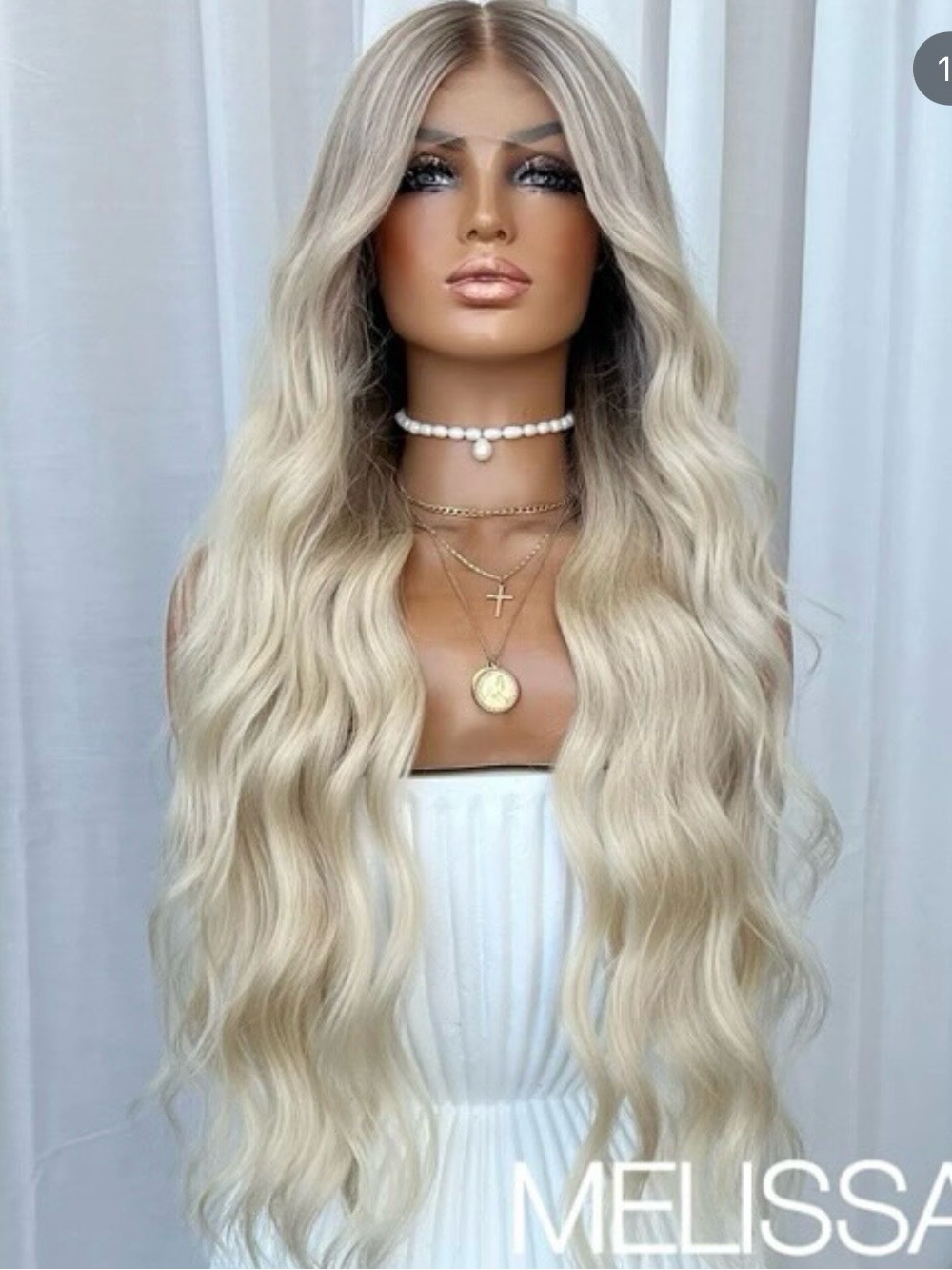 Melissa Long Wavy Lace Front Wig - Platinum Blonde with Cool Ash Highlights